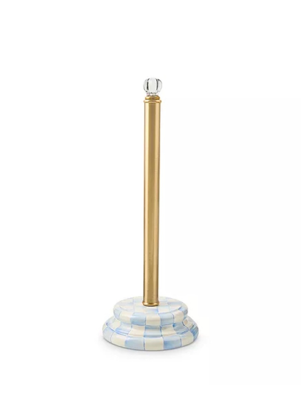 MacKenzie-Childs Gold and Light Blue Check tissue Holder-Sky Check